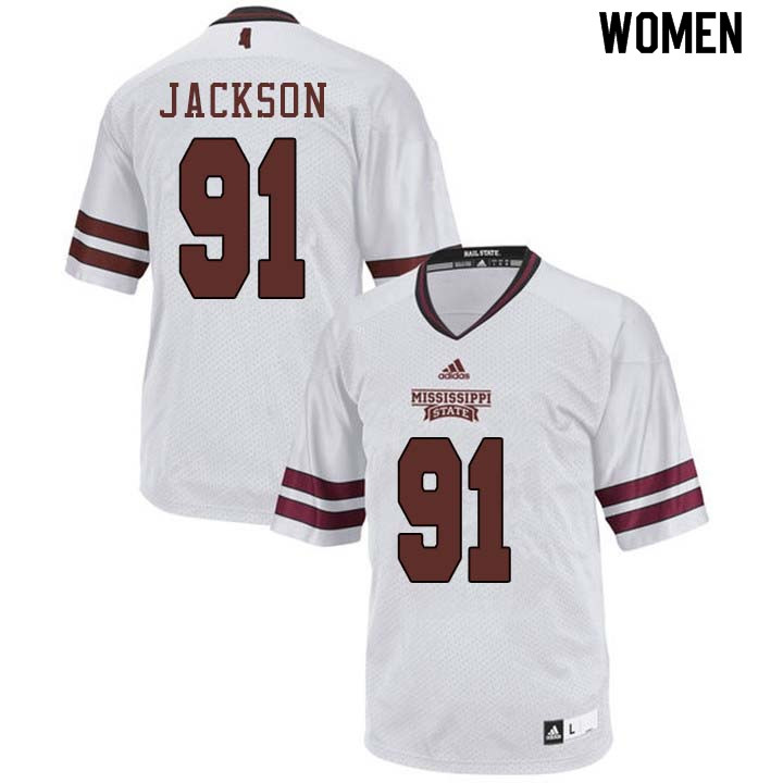 Women #91 James Jackson Mississippi State Bulldogs College Football Jerseys Sale-White